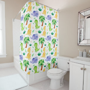 Rideaux De Douche Cute Neon Aquarelle Dinosaur Motif