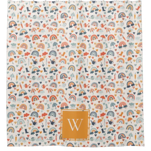 Rideaux De Douche Cute Orange Blue Spring Rainbow Clouds Motif (Devant)