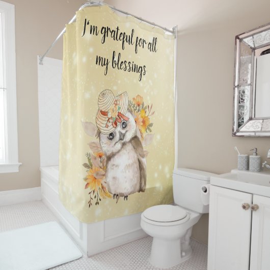 Rideaux De Douche Cute owl Farmhouse romantic wallpaper (En situation)