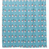 Rideaux De Douche Cute Penguins on Light Blue with Snowflakes  (Devant)