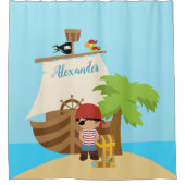Rideaux De Douche Cute Pirate Boy & A Big Ship Custom Name (Devant)