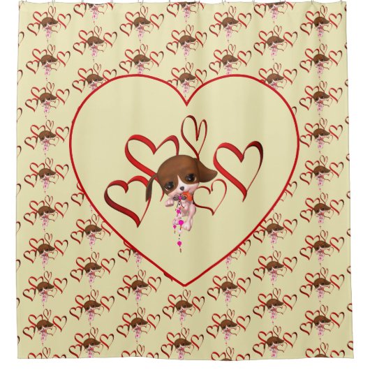 Rideaux De Douche Cute Puppy And Red Hearts  (Devant)