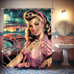 Rideaux De Douche Cute Retro Girl