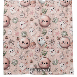 Rideaux De Douche Cute rose Fantôme & Pastel Halloween sans couture