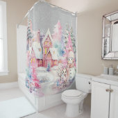 Rideaux De Douche Cute rose Snowman hiver Wonderland (En situation)