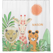 Rideaux De Douche Cute Safari Animaux Tropical Feuilles Nom de l'enf (Devant)