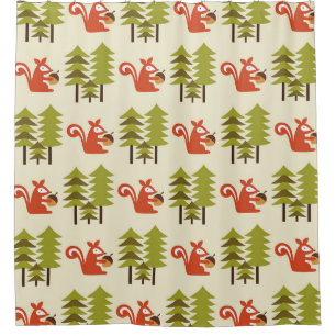 Rideaux De Douche cute seamless forest pattern design. Vintage illus
