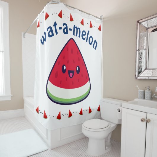 Rideaux De Douche Cute Smiling Kawaii Watermelon (En situation)