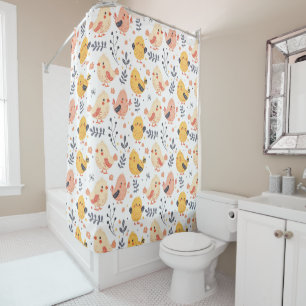 Rideaux De Douche Cute Spring Chicks et modèle floral