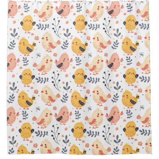 Rideaux De Douche Cute Spring Chicks et modèle floral (Devant)