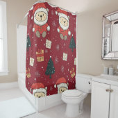 Rideaux De Douche Cute Teddy Bear & Santa on Red (1) (En situation)