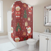 Rideaux De Douche Cute Teddy Bear & Santa on Red (2) (En situation)