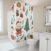 Rideaux De Douche Cute Teddy Bear & Santa on White (1) (En situation)