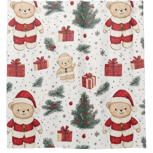 Rideaux De Douche Cute Teddy Bear & Santa on White (3) (Devant)