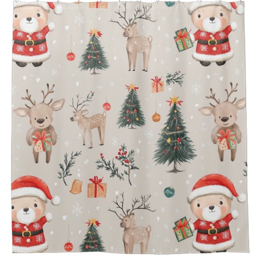 Rideaux De Douche Cute Teddy Bear & Santa on White (5) (Devant)