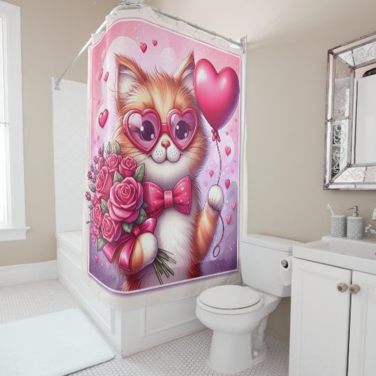 Rideaux De Douche Cute Valentine's day cat/chaton (En situation)