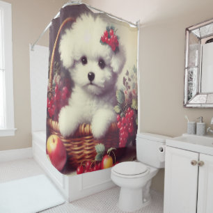 Rideaux De Douche Cute Vintage Bichon Frisé Peinture