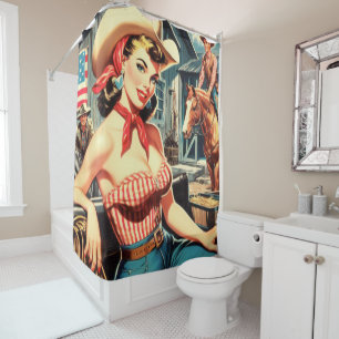 Rideaux De Douche Cute Vintage Country Girl Pin up