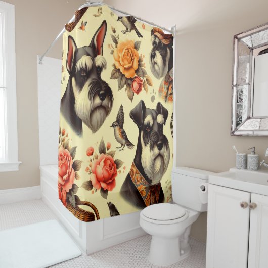 Rideaux De Douche Cute Vintage Schnauzer (En situation)
