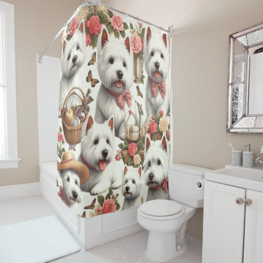 Rideaux De Douche Cute West Highland White Terrier sans fil (En situation)