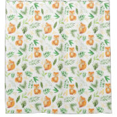 Rideaux De Douche Cute Whimsical Aquarelle Fox Feuilles verts (Devant)