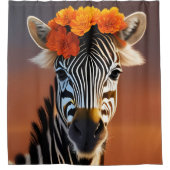 Rideaux De Douche Cute Zebra portant des fleurs orange (Devant)