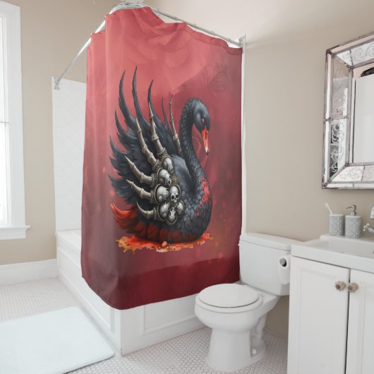 Rideaux De Douche Cygne noir d'os – Élégance gothique  (En situation)