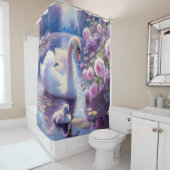 Rideaux De Douche Cygnet blanc avec Roses violets (En situation)