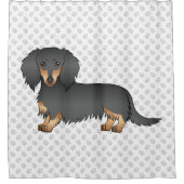 Rideaux De Douche Dachshund à cheveux longs noir et tan caricature C (Devant)