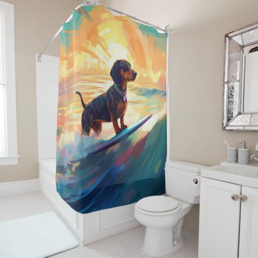 Rideaux De Douche Dachshund Beach Surf Peinture (En situation)