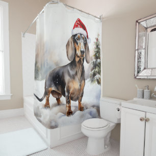 Rideaux De Douche Dachshund Chien dans la neige Noël