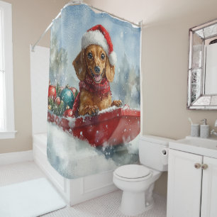 Rideaux De Douche Dachshund Chien en Traîneau Laissez Neiger Noël