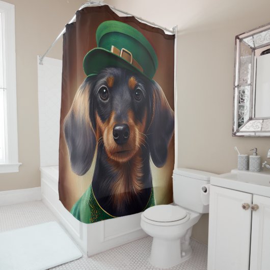 Rideaux De Douche Dachshund Dog en tenue de la Saint Patrick (En situation)