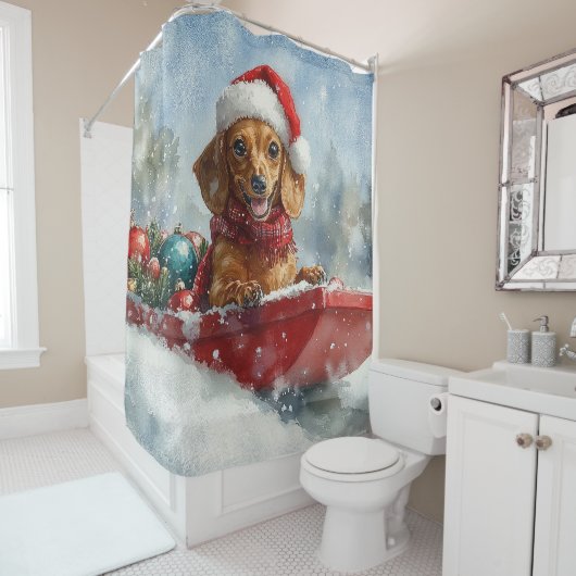 Rideaux De Douche Dachshund Dog in Sledge Let it Snow Christmas (En situation)