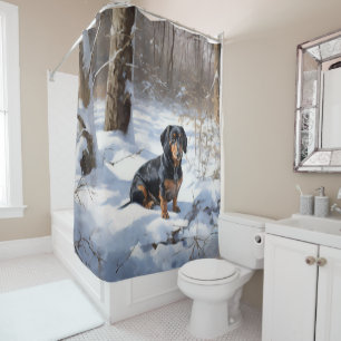 Rideaux De Douche Dachshund laisse tomber la neige de Noël