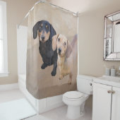 Rideaux De Douche Dachshund (Smooth) Peinture - Art Chien original (En situation)