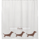 Rideaux De Douche Dachshunts Brown sur bandes beiges Nom personnalis (Devant)