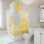 Rideaux De Douche Dahlia Bouquet - moutarde jaune gris floral (En situation)