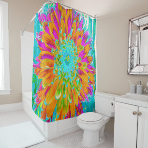 Rideaux De Douche Dahlia Décoratif Orange Tropical et Rose Chaud