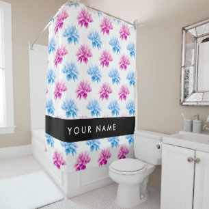 Rideaux De Douche Dahlia rose et bleu, motif floral, votre nom