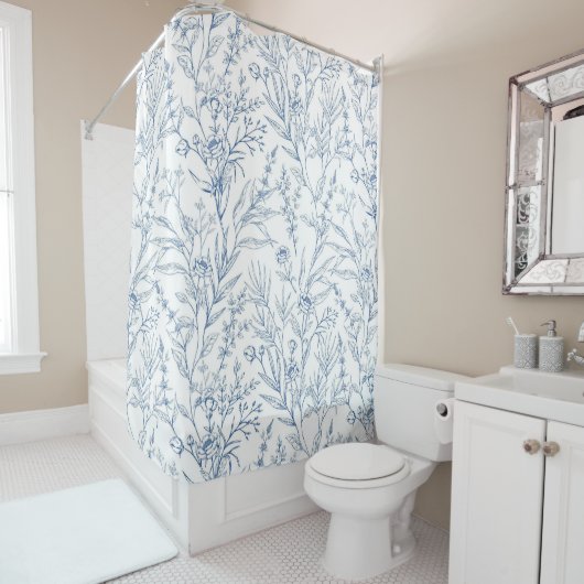 Rideaux De Douche Dainty Toile Bleu Floral Modèle (En situation)