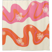 Rideaux De Douche Daisy Groove - Rose, orange et crème (Devant)