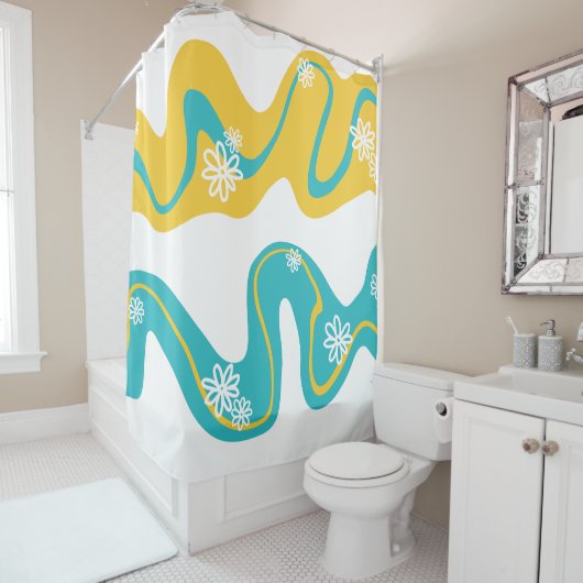 Rideaux De Douche Daisy Groove - Turquoise et jaune (En situation)