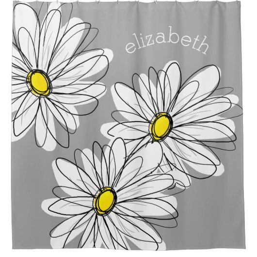 Rideaux De Douche Daisy tendance avec gris et jaune (Devant)