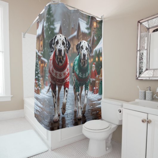 Rideaux De Douche Dalmatian Dogs Christmas Snow Holiday (En situation)