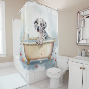 Rideaux De Douche Dalmatie Dans La Baignoire Aquarelle Chien Art