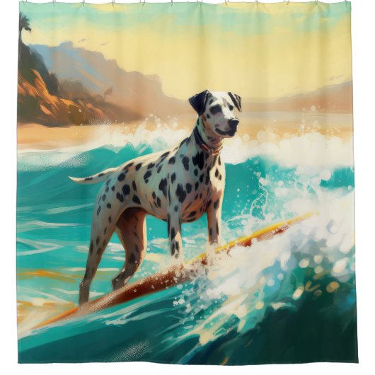Rideaux De Douche Dalmation Plage Surf Peinture (Devant)