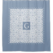 Rideaux De Douche Damas bleu poussiéreux, bordures de pétoncles et m (Devant)