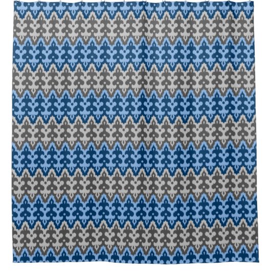Rideaux De Douche Damas Ikat marocain, bleu et gris / gris (Devant)