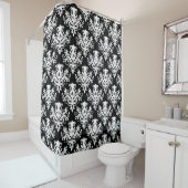 Rideaux De Douche Damask 02 Motif - Blanc sur noir (En situation)